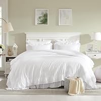 Cupocupa White Queen Comforter Set, 3Pcs Ruffle Comforters Queen/Full Size Farmhouse Bedding Sets with Comforter, Lightweight Fluffy Soft Shabby Chic Bedding Comforter Sets — image 2