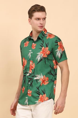 Image of Mens Printed Casual Shirts Short Sleeves Button Down Tropical Shirts