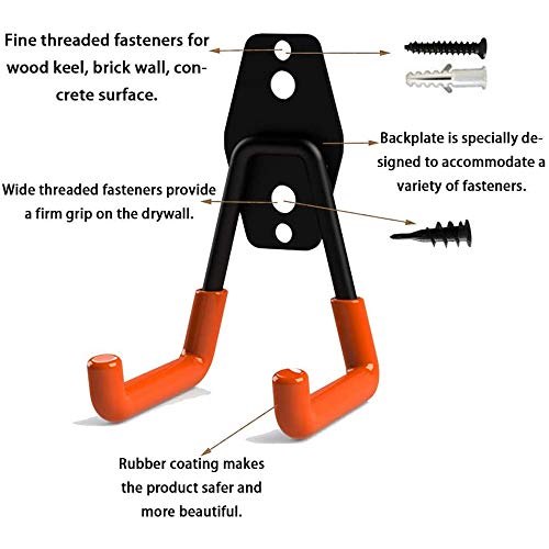 Garage Storage Hooks, Heavy Duty Storage Utility Hooks, Steel Wall Mount Hooks, Garden Tool Organizer, 6-Pack (Type-1) - Thumbnail 2