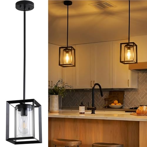 Sheenkarion 2 Pack Farmhouse Black Kitchen Island Pendant Light Fixtures,Height