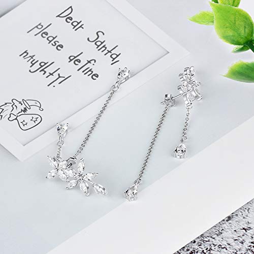 Boucles d'oreilles mariage argent 925 longues à fleurs scintillantes