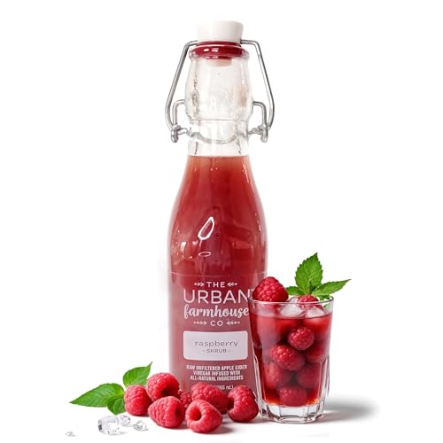 The Urban Farmhouse Co Organic Raspberry Vinegar Shrub, 9 oz Bottle - Handcrafted Drinking Vinegar with Raw Apple Cider, Mother & Whole Berries - No Sugar Added Cocktail Mixer & Mocktail Tonic