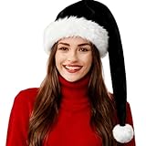 LKQBBSZ Black Christmas Santa Hat, 29.5 Inch Plush Christmas Santa Claus Xmas Long-tail Cap Hat