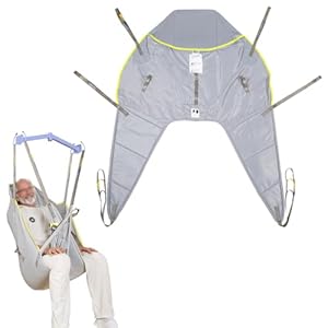 Patient Lift – Eslinga acolchada universal con soporte para la cabeza, soporte en U para transferencia de pacientes y reposicionamiento en el hogar, 500 libras (gris, mediano)