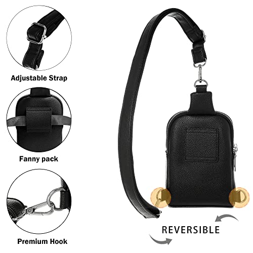 Inicat Small Sling Bag Vegan Leather Crossbody Bags Fanny Packs For Women Men Tarvel(Black-3 Buckles) #TOP3