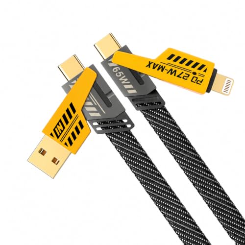 Image of QuadCharge 4-in-1 Fast Charging Cable | USB to Type-C, USB-A to C, C to C & Cable for iPhone | 60W PD Data Cable C Type, Braided Nylon Zinc-Alloy | 1.2m Multi Device Charger