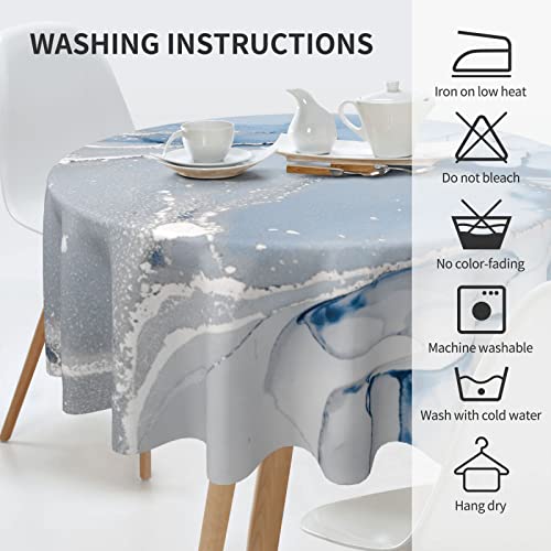 Sweetshow Marble Tablecloth Round 60 Inches Farmhouse Silver And Blue Round Tablecloth Polyester Washable Marble Table Cloth Table Cover For Kitchen Dining Room Picnic Patio Party #TOP3