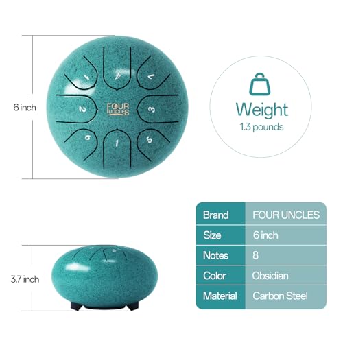 FOUR UNCLES Rain Drum for Outside, Steel Tongue Drum -6 Inch 8 Notes - Hand Pan Drums with Travel Bag,Music Book & Mallets, Musical Instruments Gifts for Family and Friends - Thumbnail 4