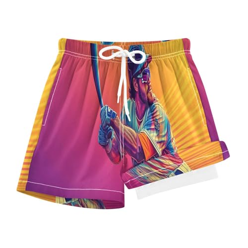 YANENDIE Boy Swim Trunks with Compression Liner Baseball Player Boys Swim Shorts Quick Dry Beach Shorts