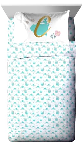 Image of Disney Princess Cinderella Twin Comforter Set 5 Piece Kids Bedding, Blue | Bed in a Bag, Comforter Sheets Sham Pillowcase, Official Product, Soft Microfiber, Machine Washable, Easy Care, Girls Gift