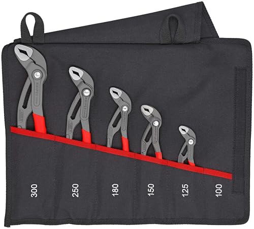 KNIPEX Cobra-Set Wasserpumpenzangen-Set, 5-teilig, 125 bis 300 mm, Selbstklemmeffekt, in hochwertiger Rolltasche, Zangenset, Werkzeugset, 00 19 55 S5