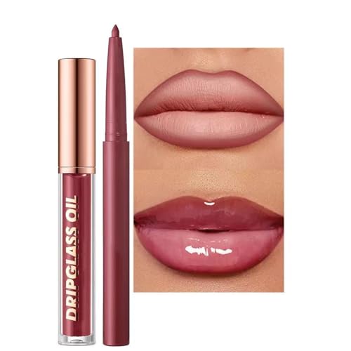 Image of Dark Red Lip Liner Lip Gloss Set for Women, Waterproof Lip Kit with Lip Oil Lip Liner Pencil, Hydrating Long-Lasting Lipgloss Lip Pencil, High Pigment Non-Sticky lip liner Stain Lipliner (12#)