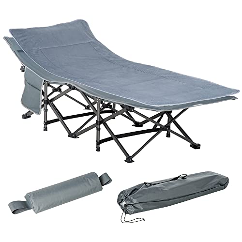 Outsunny Folding Camping Cot, Double Layer Heavy Duty Sleeping Cot With Carry Bag, Headrest, 2-Sided Reversible Mattress, Portable & Lightweight Cot Bed, Gray #TOP9