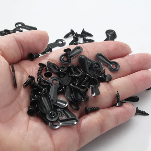 Image of Bonsicoky 100 Pack Metal Picture Frames Turn Button Fasteners with 100 Pieces Screws - Frame Picture Hardware Backing Clips for Hanging Pictures, Photos - Black