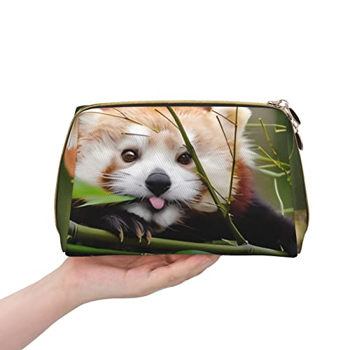 Trousse de maquillage cuir PU blanc Little Red Panda élégante