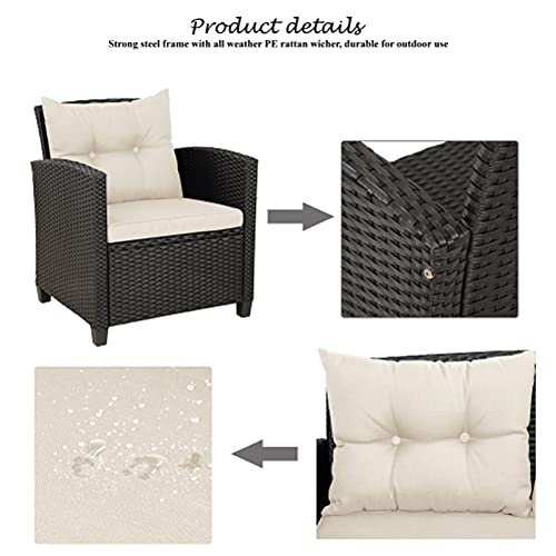 Moolo 4 Pieces Patio Furniture Rattan Patio Conversation Set For Patio Lawn Garden Outdoor Chair Sofa Cushions And Storage Glass Table Beige #TOP4