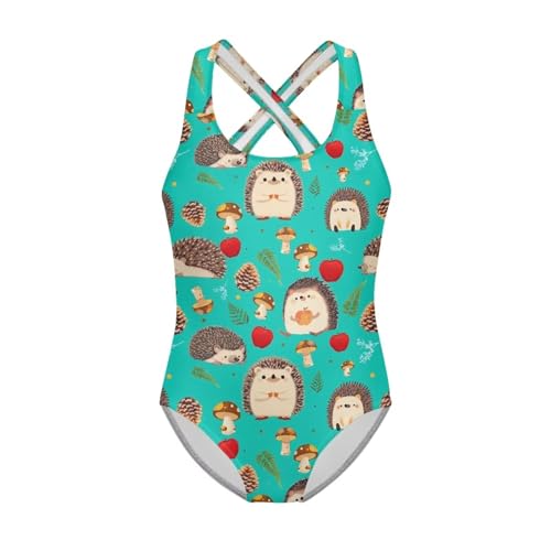Axolotl Penguin Hedgehog Girls One Pieces Swimsuit, Mushroom Strawberry Kids Bathing Suit for Girls 5-14 Years Old