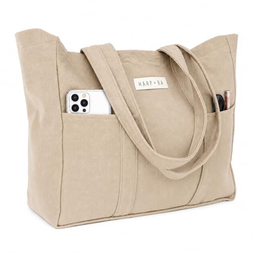 Harp + Ra Extra Large Canvas Tote Bag for Women, Beach Teacher Travel Work