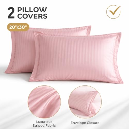Image of NAVIKA 3 PCs Bedsheet - Pink King Size Bed Sheet Set- Cotton Linen 300 Thread Count Flat Sheet Set- Durable, Breathable, Luxury Feel, Hotel Style