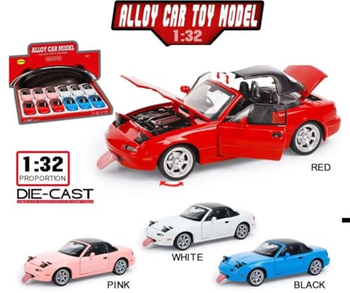 Image of 1:32 Mazda Miata MX-5 Alloy Model Car, Toy Car with Pullback, Removable Top, Blinking Lights, Toy Car with Sound and Bright Lights, Collectible Grade Gift for Kids (1:32 Mazda Miata MX-5 (Red Color))