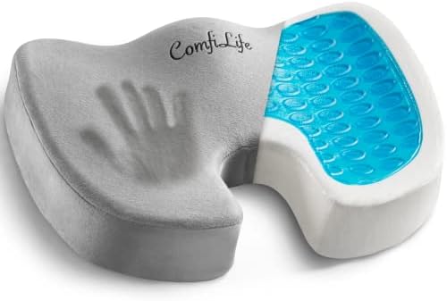 ComfiLife Gel Enhanced Seat Cushion – Non-Slip Orthopedic Gel & Memory Foam Coccyx Cushion for Tailbone Pain – Office Chair Car Seat Cushion – Sciatica & Back Pain Relief (Gray)