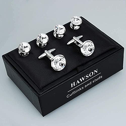 Hawson Cufflink And Studs Tuxedo Set Silver Color With Austrian Crystals In Jet Hematite, Dark Blue, Crystal Grey,Purple, Green (Crystal) #TOP5