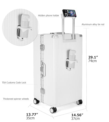 Image of feilario Super Large Aluminum Frame Checked Luggage, Removable Wheels | Zipperless access, PC shell, TSA lock, cup /phone holder and 126L capacity suit dorm moves, moving and long trips
