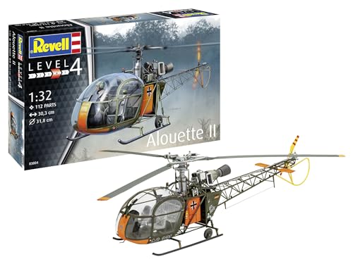 Revell Model Making I Alouette II I Kit I Scale 1:32 I 191 Pieces I Craft Set from 12 Years I Detailed Model with Authentic Design I Helicopter Moulded Colour