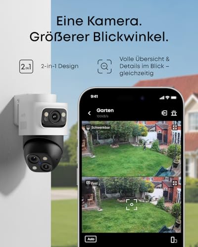 eufy PoE NVR Security System S4, 2× Bullet-PTZ-Kameras, 2X Turrent-Kameras, 360° PTZ, KI Auto-Framing & Tracking, smarte Videosuche, Farbnachtsicht, Stroboskop, Plug & Play, 24/7 Aufnahme, 2TB HDD