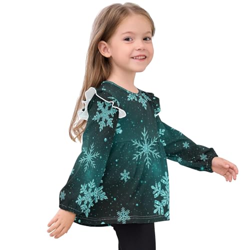 Teal Sky Snowflake Pattern Infant/Toddler Girl Long Sleeve T-Shirts Toddler Baby Casual Crewneck Soft Tee 5T 5