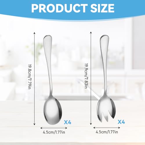8 Stück Salatbesteck Edelstahl, 4 Salatgabeln + 4 Salatlöffel aus 410er Edelstahl, Rostfrei & Langlebig, Spülmaschinenfest Vorlegebesteck, Vielseitig einsetzbar für Salate, Pasta, Desserts (Silber)