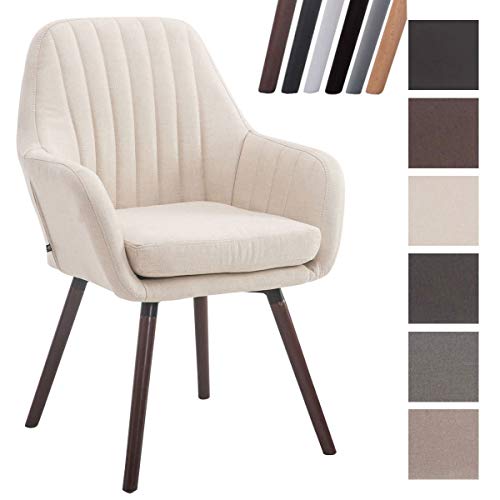 CLP Silla De Visita Florian Tapizada En Tela I Silla Butaca De Salón Nórdica I Silla Comedor Acolchada & con 53cm De Altura De Asiento I Color: Crema, Nogal (Roble)