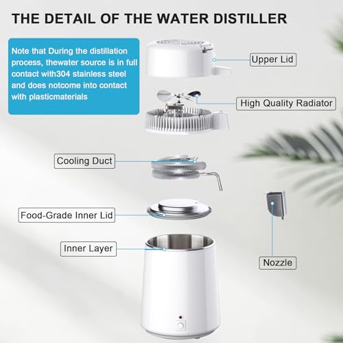 Pure Water Distiller, 1.1 Gal Distilled Water Machine with BPA Free Plastic Container for Daily Water or Essential Oil Filtration