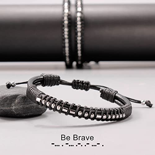 Inspirational Gifts for Men Morse Code Bracelets Mens Bracelets Graduation Gifts for Him Fathers Day Adjustable Leather Bracelet Motivational Birthday Annivesary Jewelry Stocking Stuffers for Men