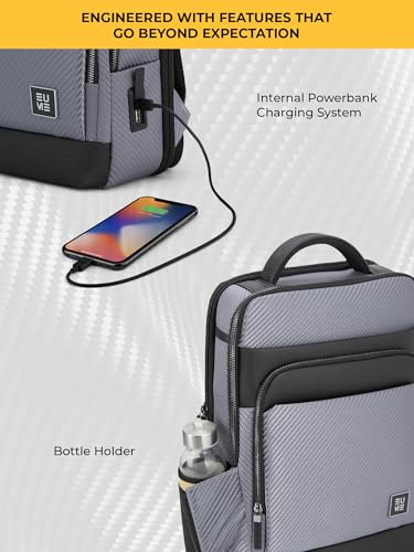 Image of EUME Carbonis 20L Laptop Backpack for Men & Women Office Use| 15.6 Inch Laptop Bag with USB Charging Port, Water Resistant Fabric|Spacious Backpack for Travelling | Vegan Leather