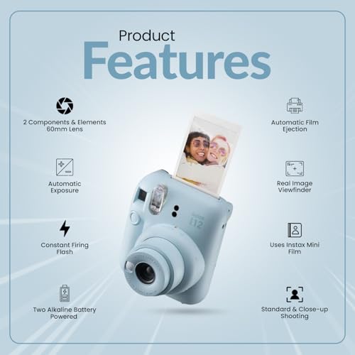 FujiFilm Pacote de Natal INSTAX Mini 12 (2024) + pacote de 4 pilhas AA + pano de limpeza de microfib