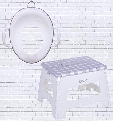 Bisoo - Set de Ayuda para Aprender a Ir al Ba�o - Adaptador Reductor WC Ni�os y Ni�as + Escalon Taburete Plegable - Antideslizante Compacto y Port�til (Rosa)