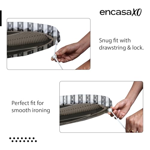 Image of Encasa XO Ironing Board Cover with 3mm Thick Felt Pad for Steam Press (Fits Standard Large Boards of 125x39 cm) Heat Reflective, Scorch & Stain Resistant, Printed - Grey Bunting