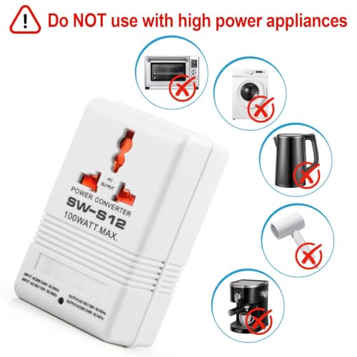 Image of Voltage Converter 110V to 220V Step-Up & Step-Down Power Two-Way Conversion Voltage Converter Transformer for Travel, RV, and Camping (100W-White)