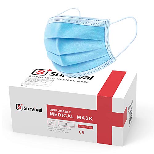 Disposable Filter Mask 3 Ply Earloop Face Masks, Lightweight Breathable Protective Anti-Dust Facial Masks for winter use, Pack of 50, Blue