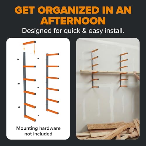 Bora Holz-Organizer und Holzlagerungs-Metallregal mit 6-stufiger Wandhalterung – Innen und Außen, orange | PBR-001