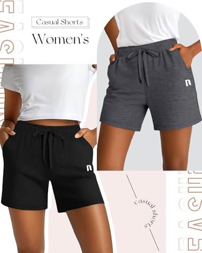 Neer 3 Pack Women's Sweat Shorts, Summer Drawstring Cotton Shorts with Pocket Loose Athletic Lounge Casual Running Bottoms2