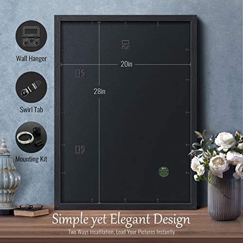 Image of VCK 20x28 Poster Frame Solid Wood Black 3 Pack Picture Frames 20 x 28 Inches with Wall Mounting Hanging
