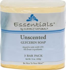 Clearly Natural Essentials Glycerin Bar Soap, Unscented, 4 Ounce, Pack of 3 (Packaging May Vary)