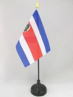 AZ FLAG - Costa Rica Table Flag 4'' x 6'' - Costa Rican Mini Desk Flag 100% Polyester 15 x 10 cm - Office Banner with 10'' Pole - Golden Spear