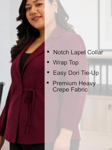 Image of wild U Women Western Plus Size Top | Stylish | Full Sleeve | Formal Wear | Wrap Top | Office Wear (Maroon, Size : 2XL-8XL)