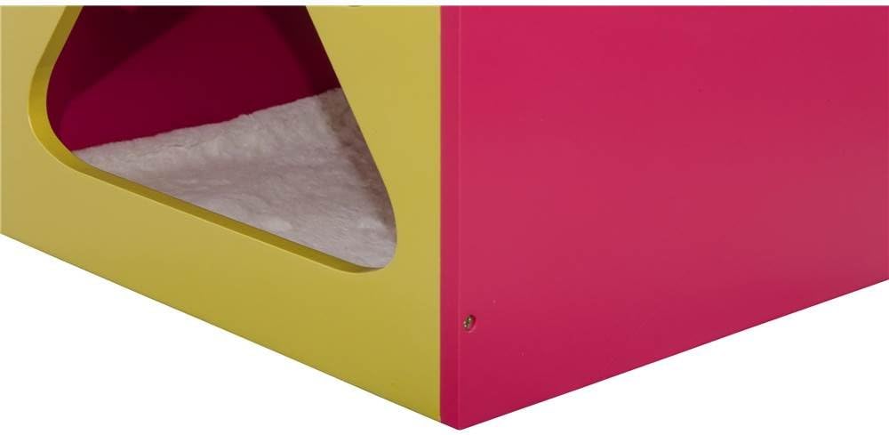Elegant Home Fashions Cat Cuddle Box Pet House with Paw Design Mellow Green and Fuchsia Finish, PET-986
