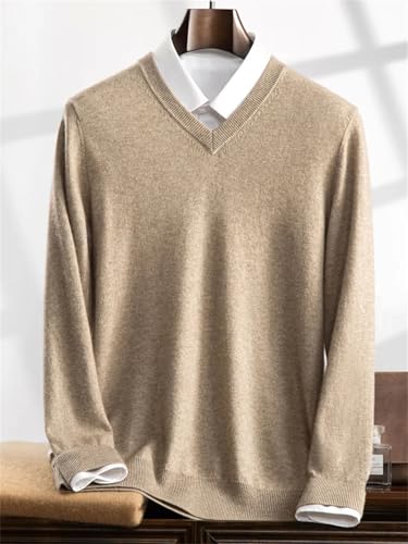 Men's V-Neck 100% Cashmere Sweater Winter Knitted Pullover Large Size Soft Knitwear Loose Fit Jumper Top2