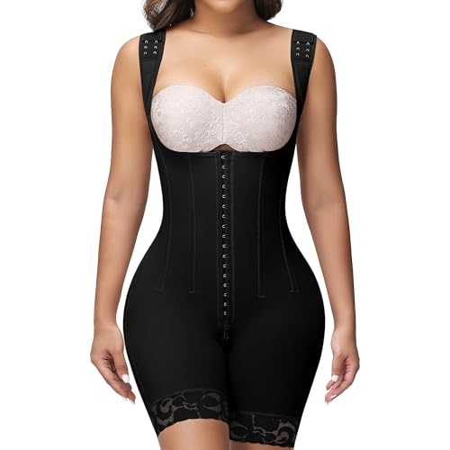 Image of SHAPSHE Fajas Colombianas Moldeadoras Open Bust Full Body Shaper with Bones | 9 Bones Waist Back Support, 3 Hooks Adjustable Compression, Stage 2 3 Faja Postpartum Post Surgery, Breathable Soft Fabric