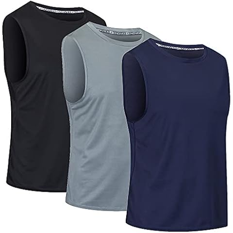 HUAKANG Men's 3 Pack Running Tank Tops Breathable Workout Muscle Sleeveless T-Shirts Summer Gym Fitness Vests Quick Dry Tops Training Bodybuilding Shirts(0303 Black Grey Navy-M) Cover